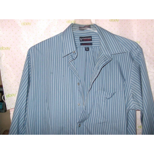 $60 STAFFORD STRIPE XL Button Dress Shirt 17 top COTTON BLEND BROADCLOTH cleaned