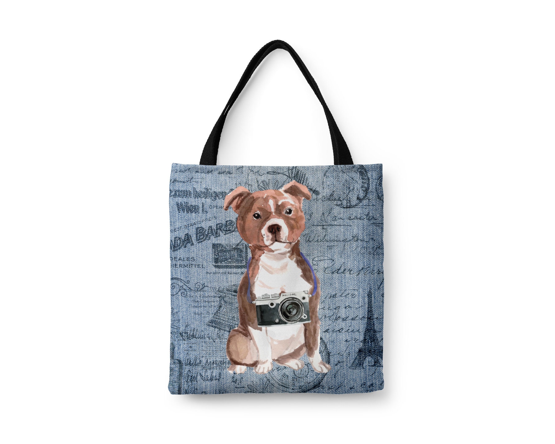 Staffordshire Bull Terrier Tote Bag Illustrated Dogs & 6 Denim Inspired Styles. All Purpose Ideal For Shopping. Staffy, Staffie, Nanny Dog