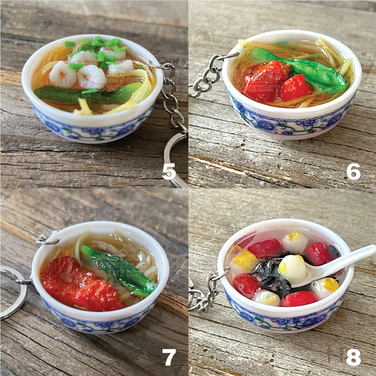Japanese Miniature Food White Porcelain Bowl Of Ramen Keychain Style 5-8