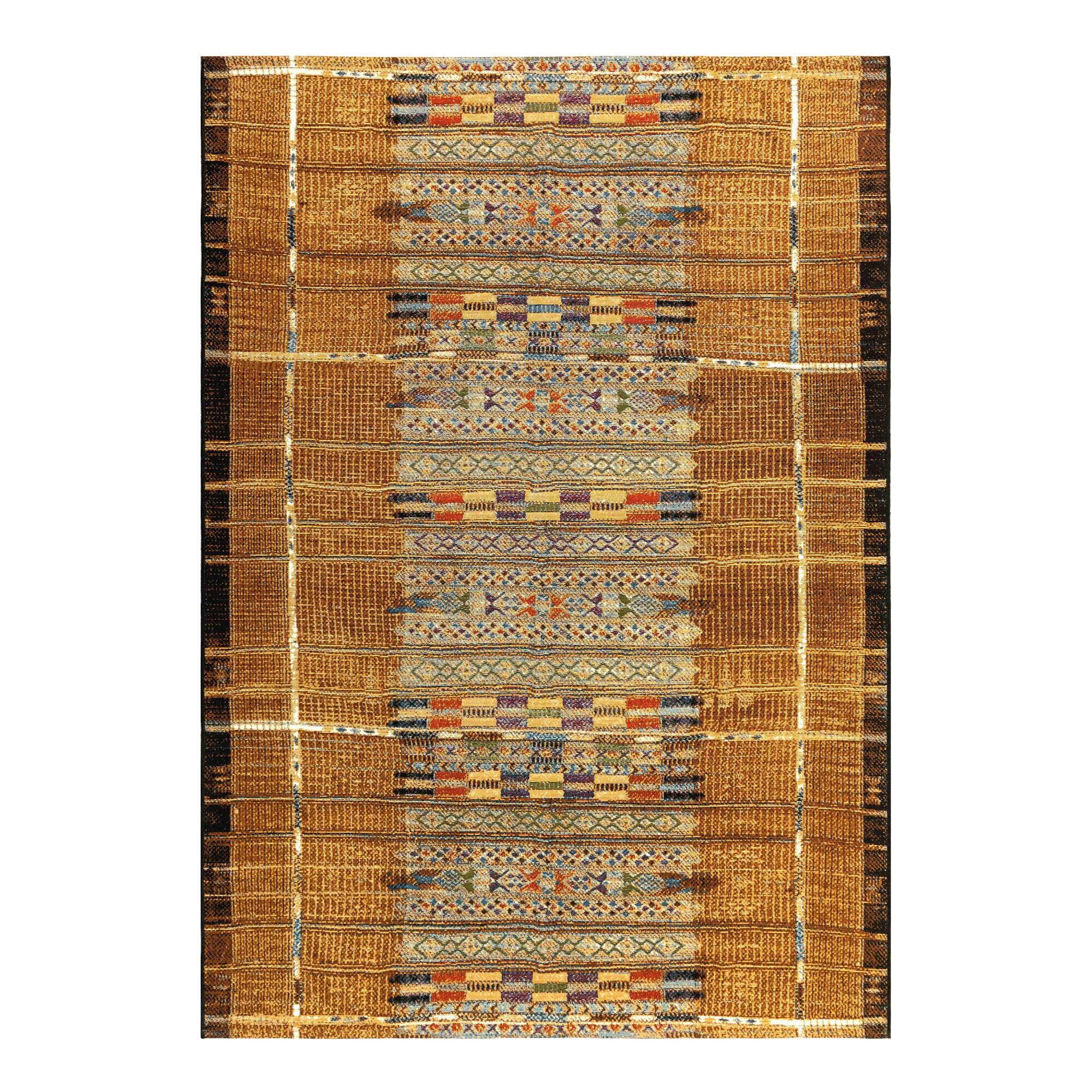 Golden Yellow Stripe Indoor Outdoor Patio Area Rug: Yellow/Multi by World Market