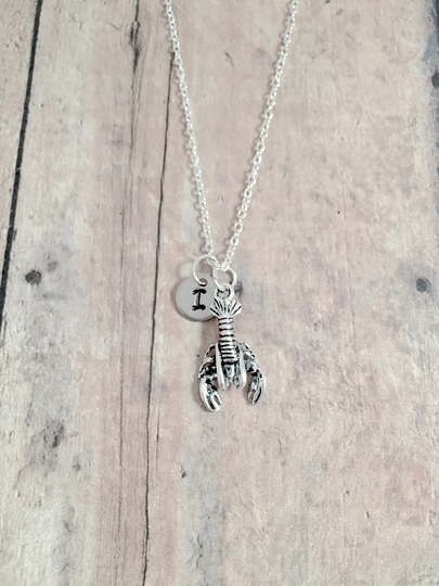 Lobster Initial Necklace - Lobster Jewelry, Maine Ocean Necklace, Pendant, Gift