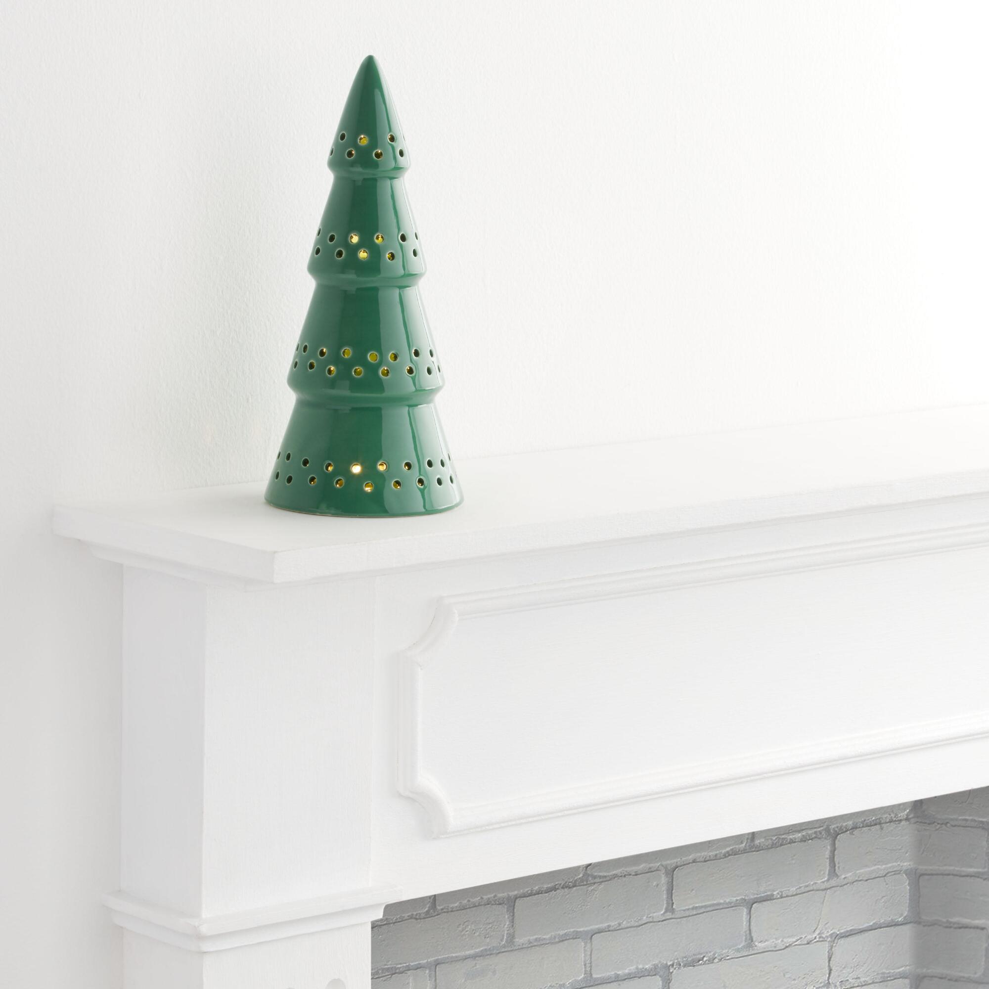 Green Pierced Ceramic Tree Light Up Decor - Medium by World Market