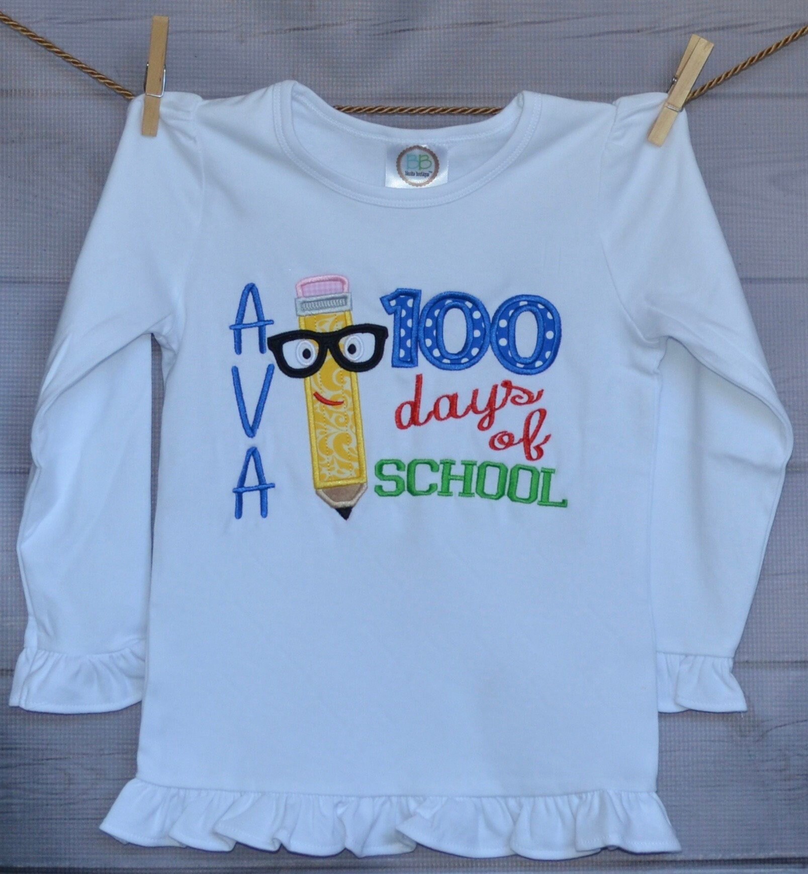 100 Days Of School Pencil With Glasses Applique Shirt Or Bodysuit Boy Girl