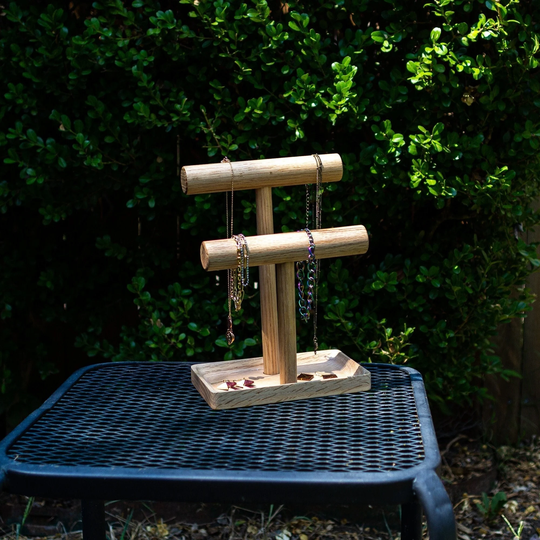 Oak Jewelry Stand. Pick Your Color Bracelet Holder. Organize & Display Necklaces, Bracelets Watches. Dish For Rings & Accessories