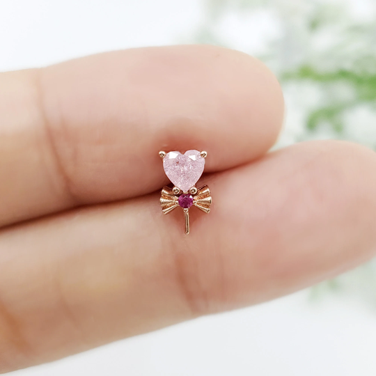 16G Heart Wand Cubic Zirconia Earring, Surgical Steel Stud Cartilage Conch Helix Piercing