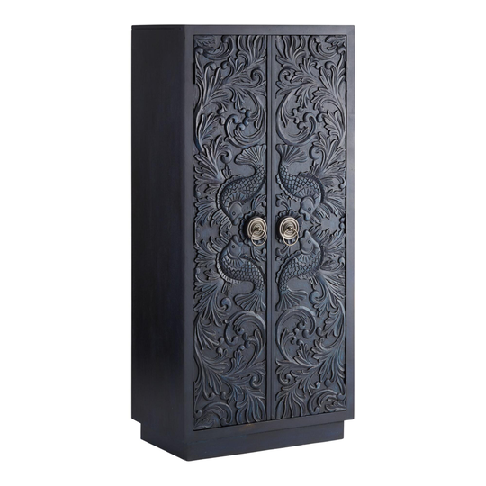 CRAFT Large Indigo Carved Wood Fish Nairi Storage Cabinet: Blue by World Market