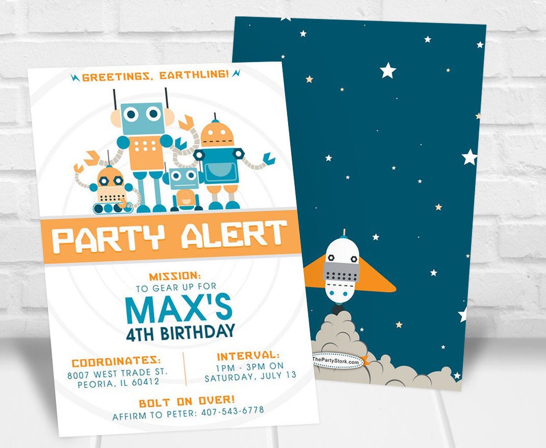 Robot Party Invitations | Printable Boys & Rockets Birthday Invite Space See Our Shop For Themed Decorations
