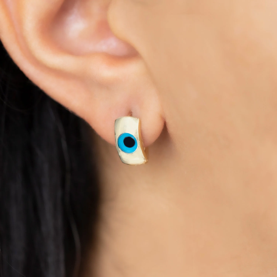 Evil Eye Chunky Hoop Earrings, 14K Solid Gold Thick Hoop, Huggie For Woman, Luxury Birthday Gift Wife, Valentine's Her