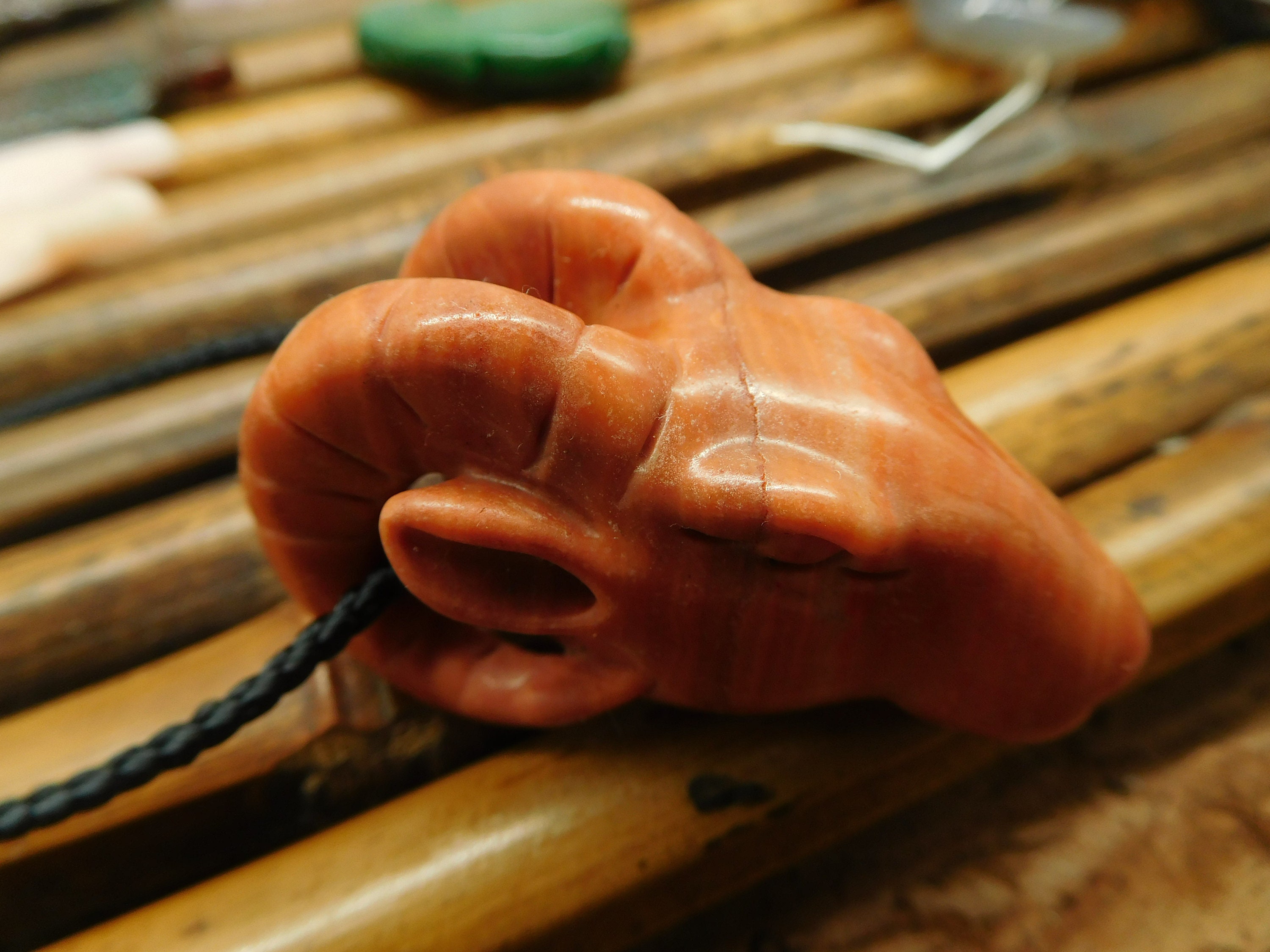 Red Jasper Ram Head Bead. Animal Pendant Gemstone Jewelry. Carved 46x28x22 Mm | B4784