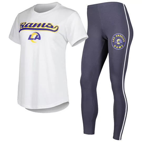 Women's Concepts Sport White/Charcoal Los Angeles Rams Sonata T-Shirt & Leggings Sleep Set, Size: Medium