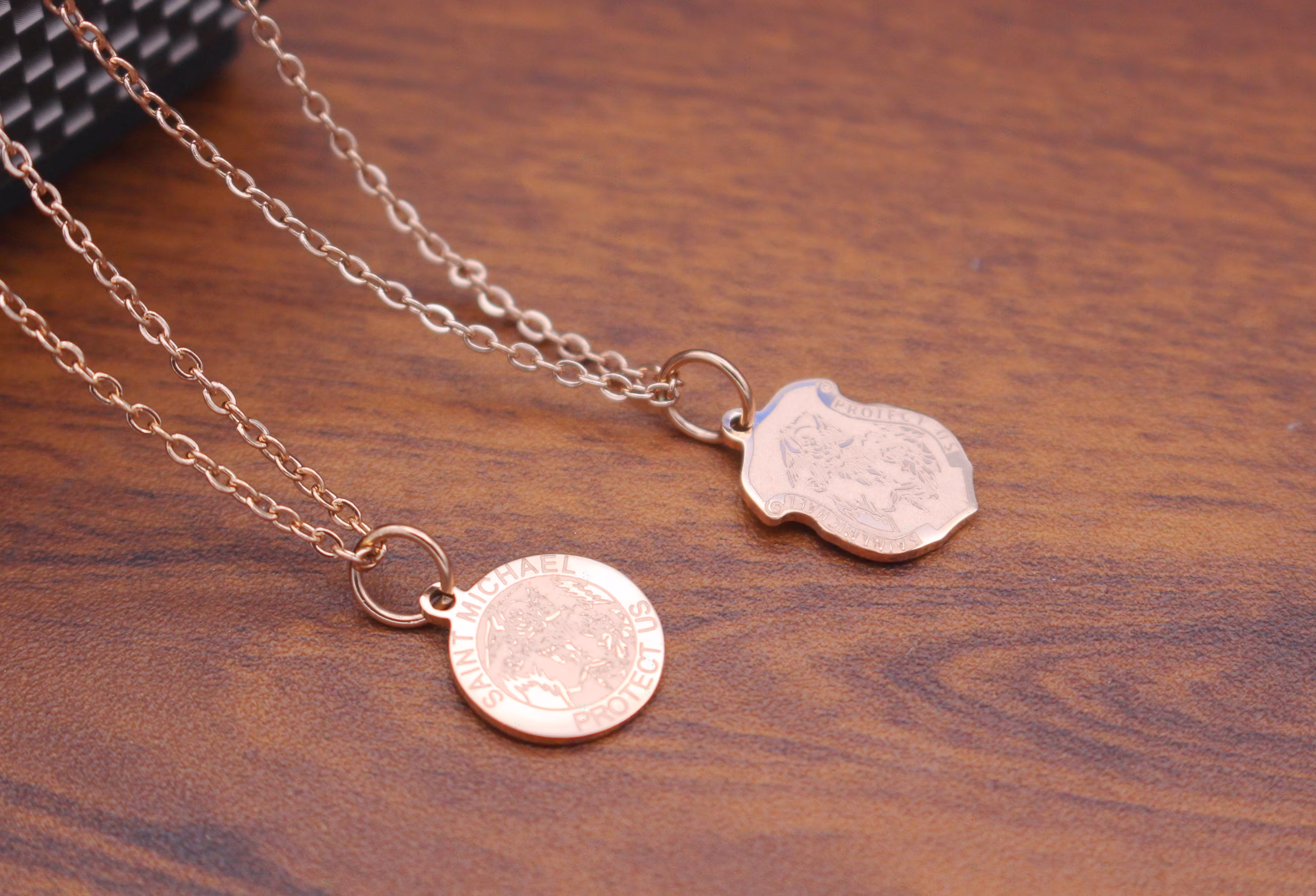 Dainty Saint Michael The Archangel Necklace, Rose Gold Medal Necklace, St. Round Pendant Birthday Gift For Women