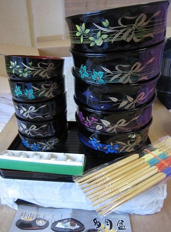 5 Pair Unused Vintage Large & Small Owan Bowls, Trays, Chopstick, Chopstick Rest, Made in Japan By Yumi Katsura Beautiful