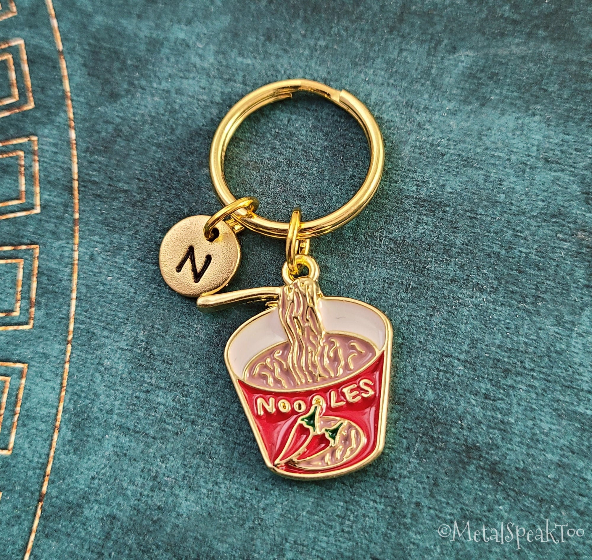 Ramen Keychain Small Spicy Noodles Keyring Gift Personalized Initial Charm Pendant