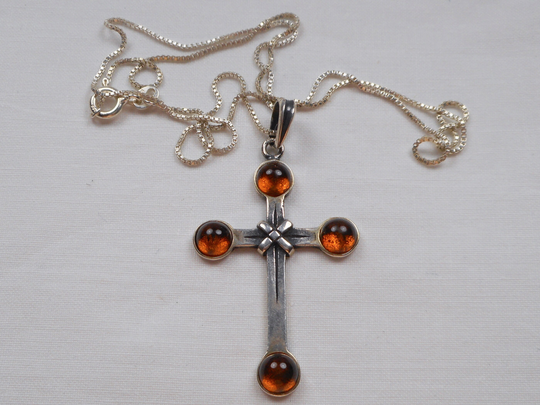 Vintage Cross Baltic Amber & Sterling Silver .925