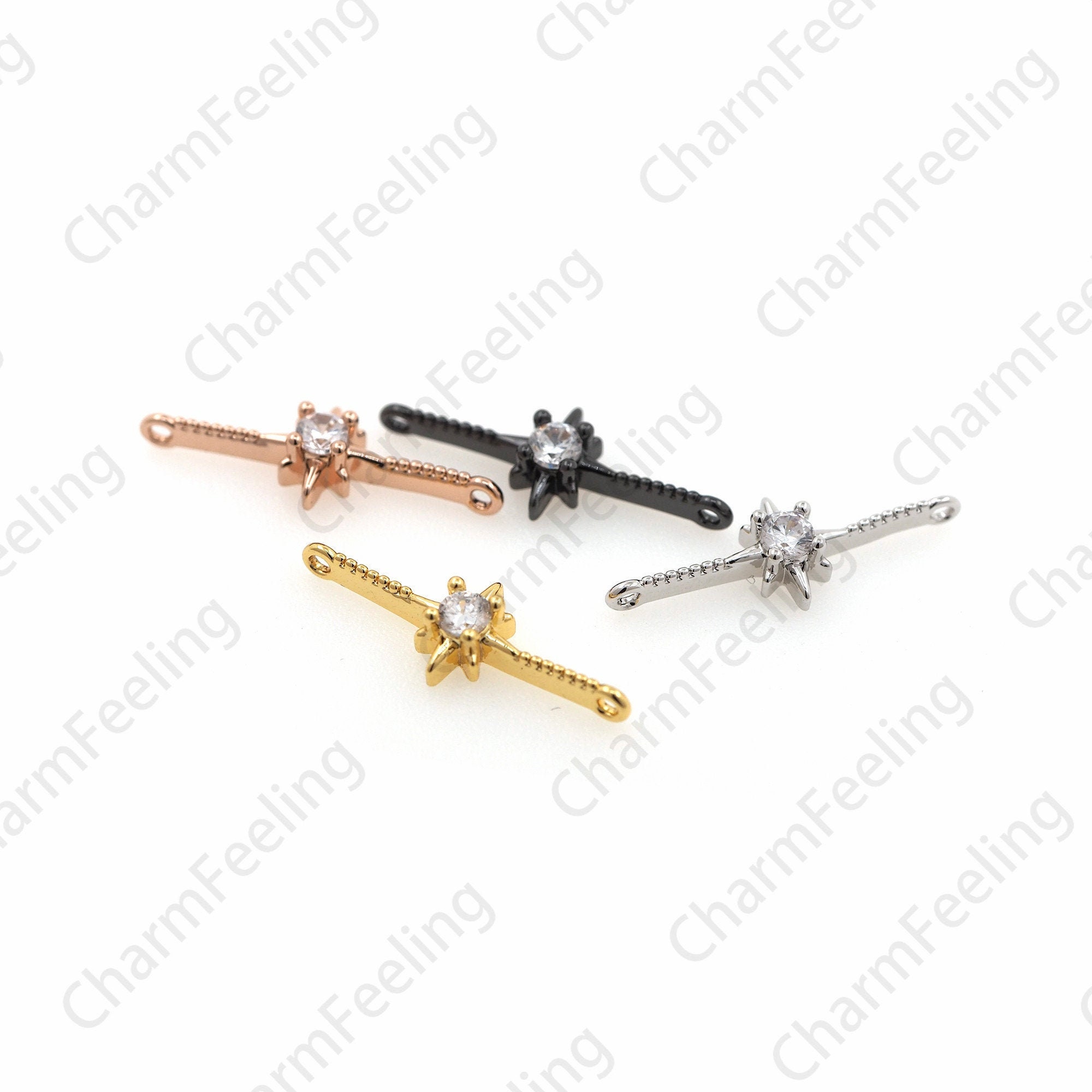 Cz Polaris Connector Charm, Star Pendant, Jewelry, Diy Jewelry Making Accessories 17.5x6x3mm 1Pcs