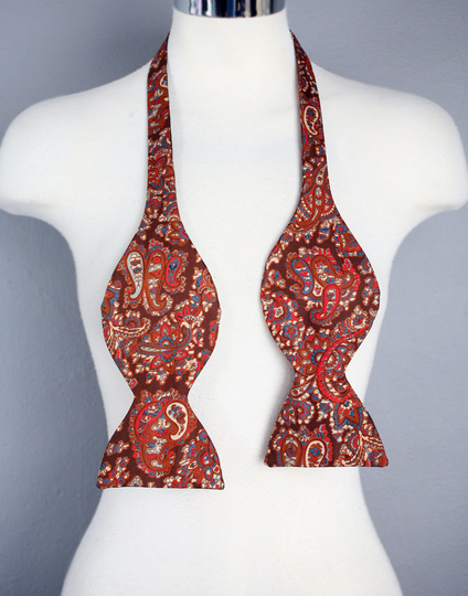 Vintage Men's Bow Tie Paisley Print, Liberty Of London, Red Brown 1950's, 1960's Neck Tie, Bowtie, Tie, Suit, Mod Hippie