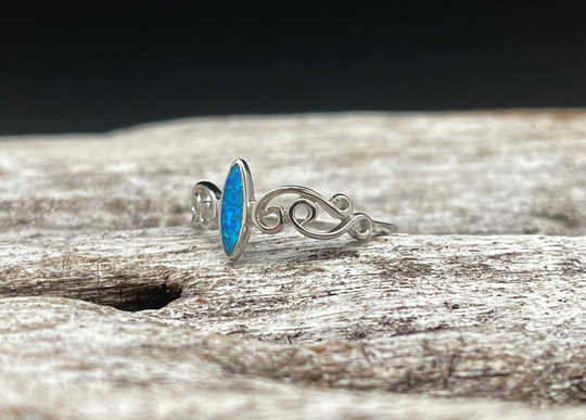 Marquise Swirl Opal Ring // 925 Sterling Silver Blue Sizes 5 To 10 Available