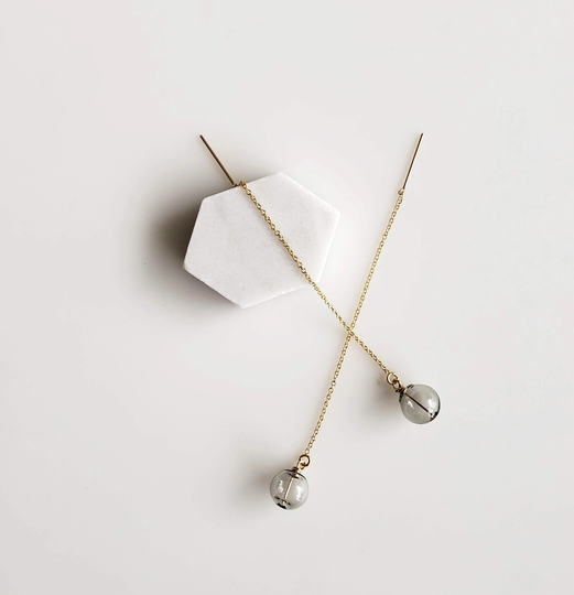 Threader Bubble Earrings | Clear Earrings, Minimalist Glass Unique Light Weight Gold Threader