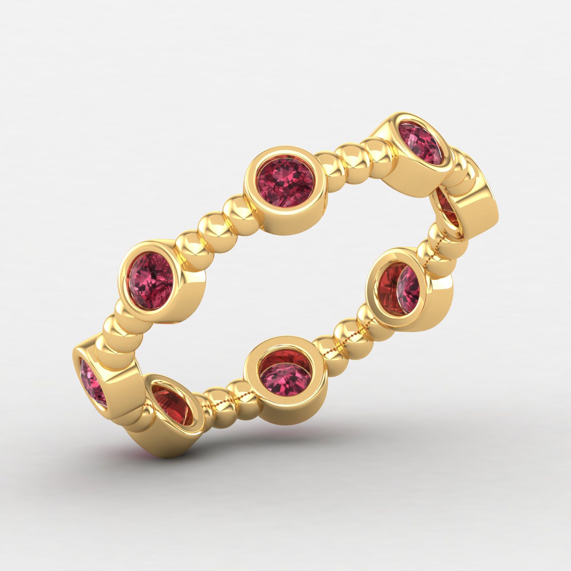 Dainty Red Garnet Stacking Ring, Birthstone Jewelry, Bezel Rhodolite White Gold Eternity Gift For Women