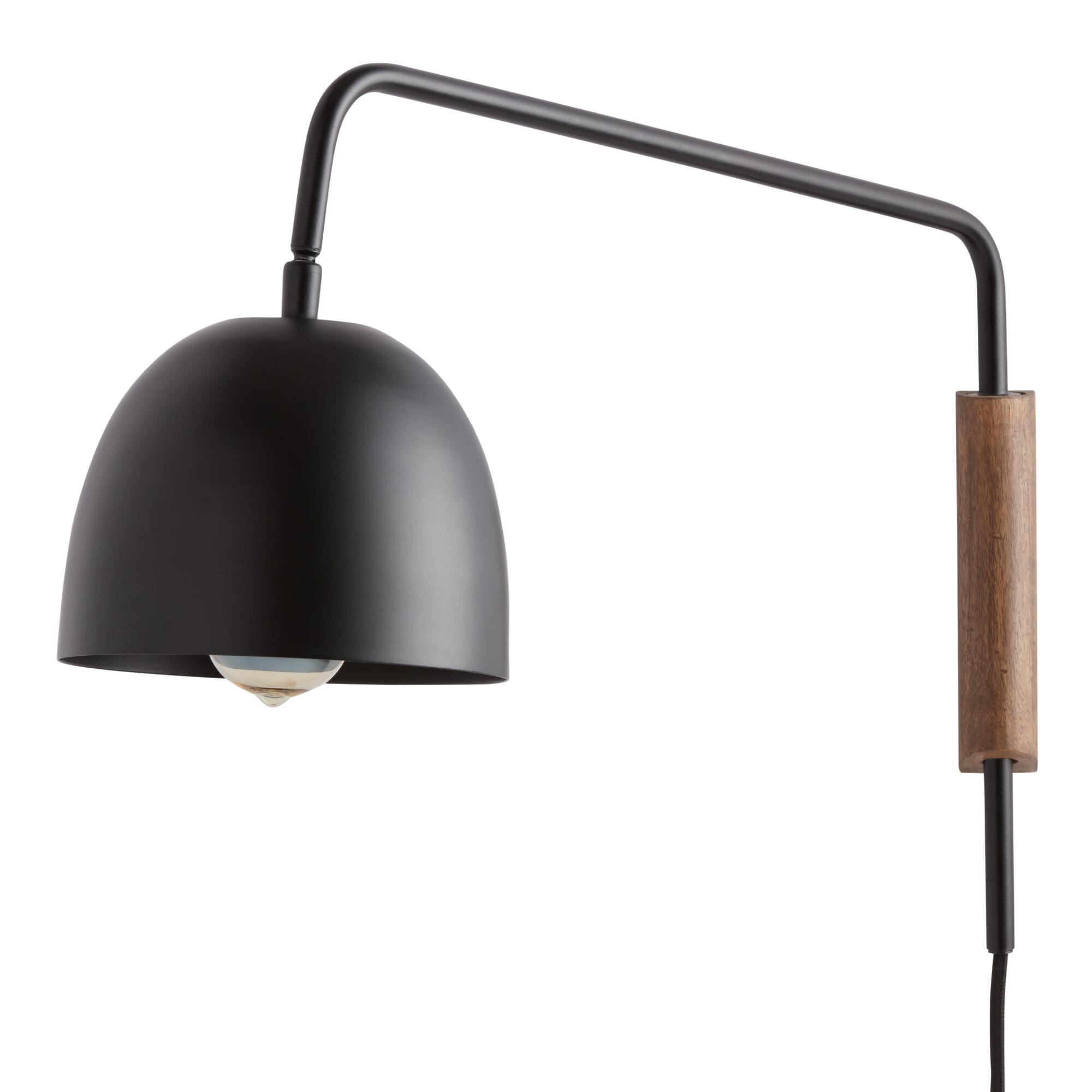 Wood and Black Metal Dome Adjustable Bryce Wall Sconce by World Market