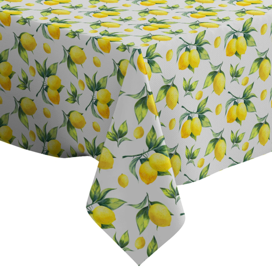 Handmade Decorative Tablecloth, Lemon On White Print, Rectangle/ Square, Home Decor Fabric