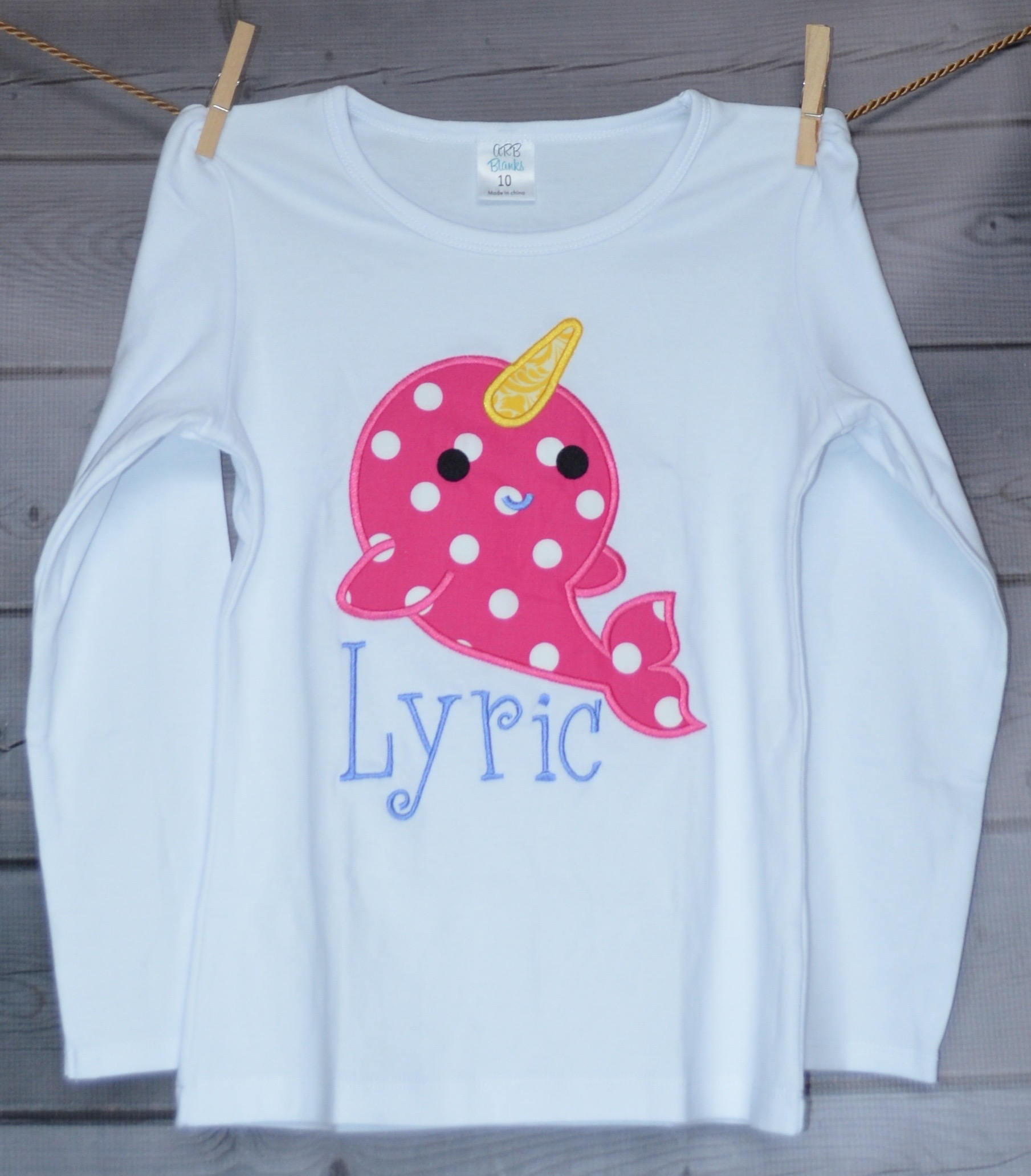 Girls Personalized Narwhal Applique Shirt Or Bodysuit Boy Girl