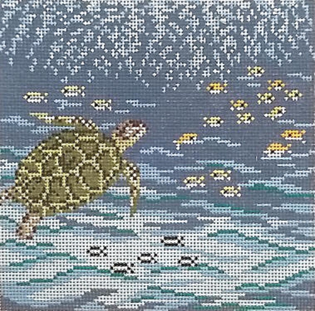 Needlepoint Handpainted Needle Crossings Sea Turtle Egc 7 -Free Us Shipping