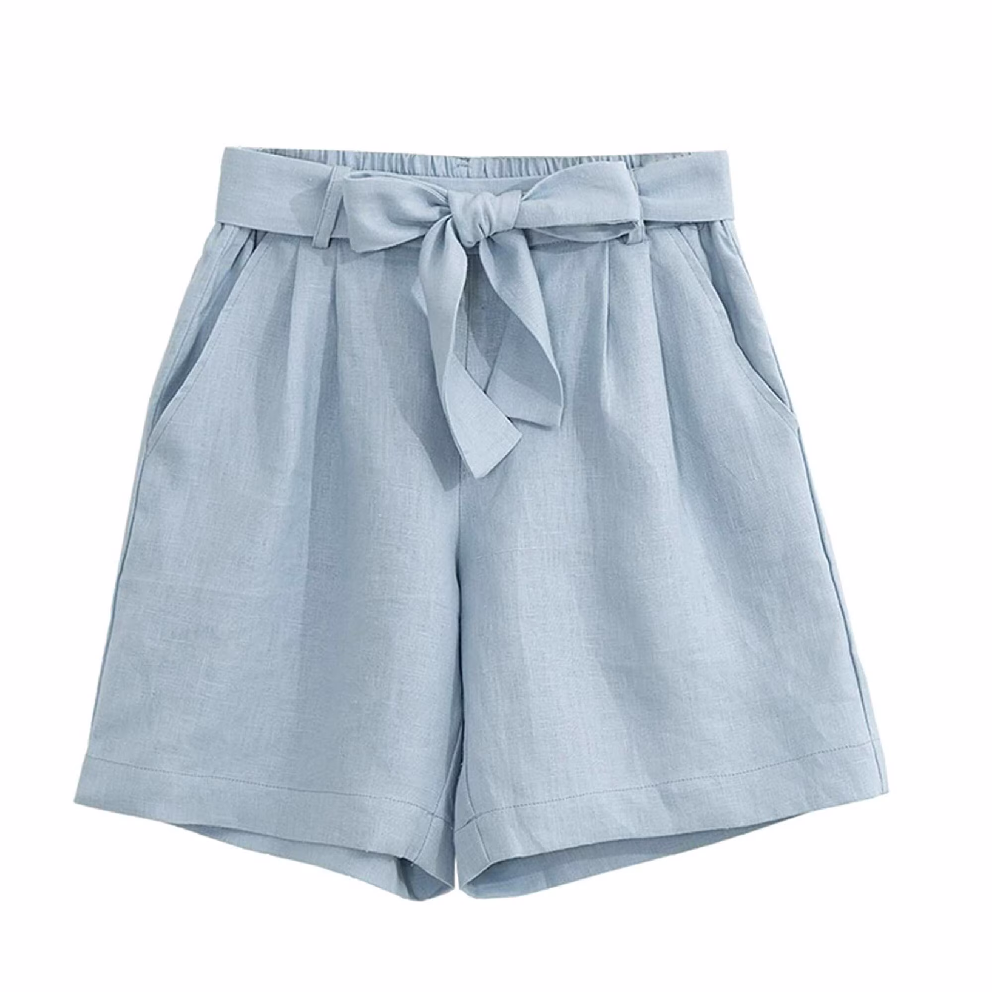 Linen Cotton Paperbag Shorts Blend Self-Tie Women Bermuda With Pockets Summer Clothes