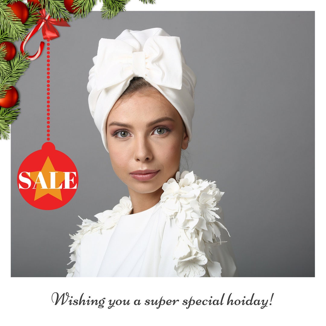 White Turban Hat, Bow Stylish Chemo Turban, Full Headband