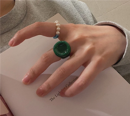 Green Enamel Ring, White Colorful Chunky Rings, Charm Necklace, Necklace Pendant, Long Pendant