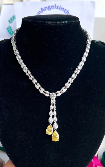 Canary Diamond Necklace Exquisite Jewelry Vintage Style Art Deco Design Simulated Diamond Luxury Party Queen 925 W 18Kgp