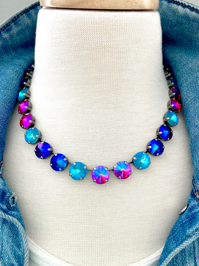 Ibiza Genuine Austrian Crystal 12mm Necklace Metallic Blue, Fuchsia Glacier, Laguna Delite