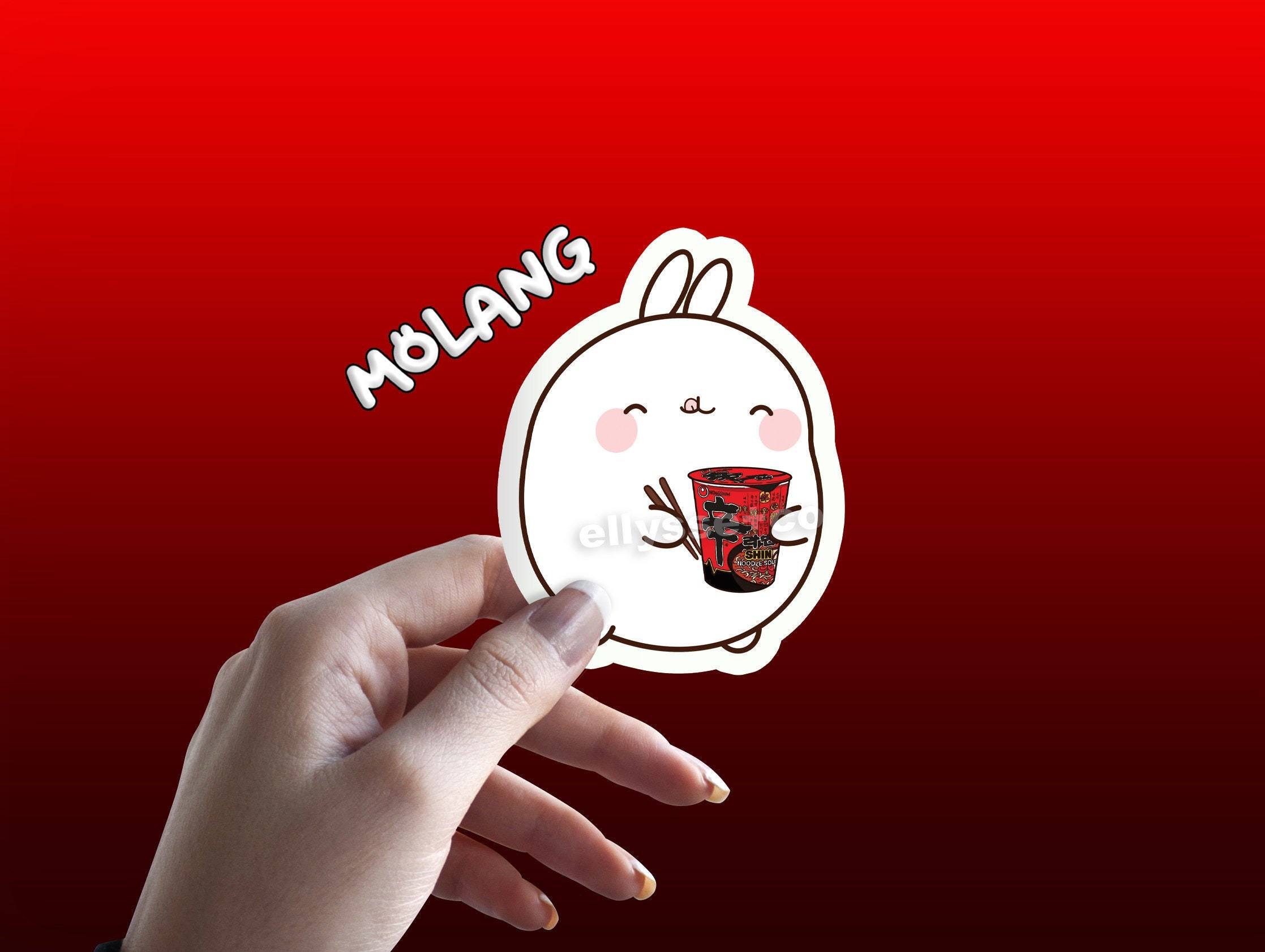 Shin Ramen Cup X Molang Sticker | Waterproof Die Cut Adorable Fan Art
