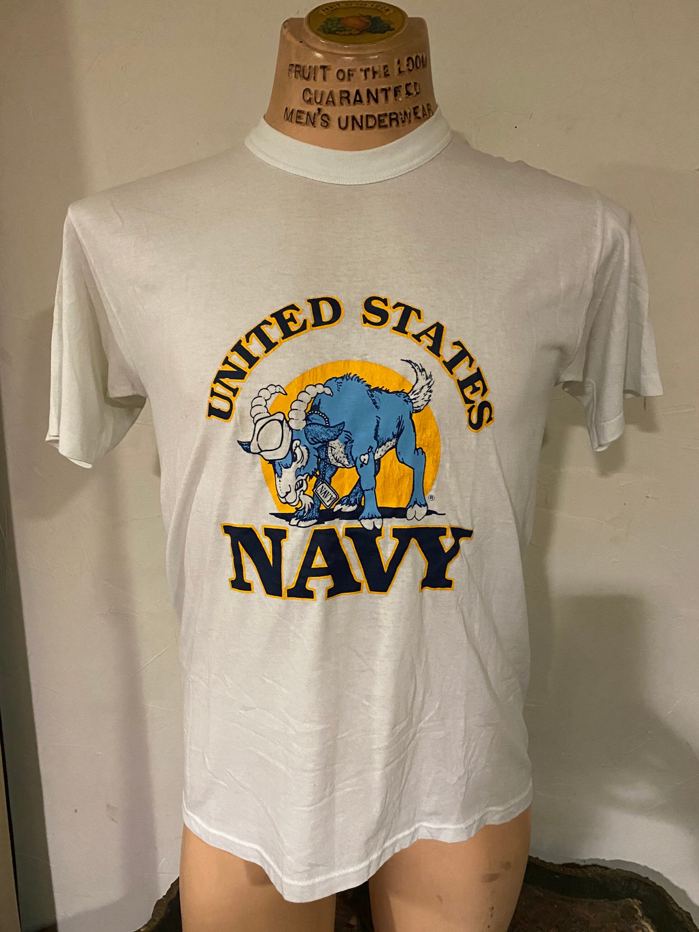 Vtg Us Navy Football Ram Mascot T-Shirt Military Graphic Single Stitch