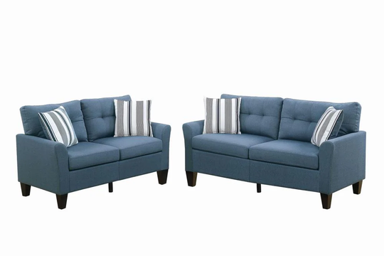 Poundex Dreka Casual 2-Piece Polyester/Polyester Blend Glossy Blue Living Room Set | F6535