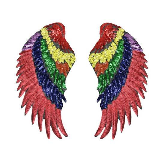 A Pair Of Wing Sequined Applique Patch, Paillette Patch, Sequins Wings Patch Supplies For Coat, T-Shirt, Costume Decorative Appliques Patches