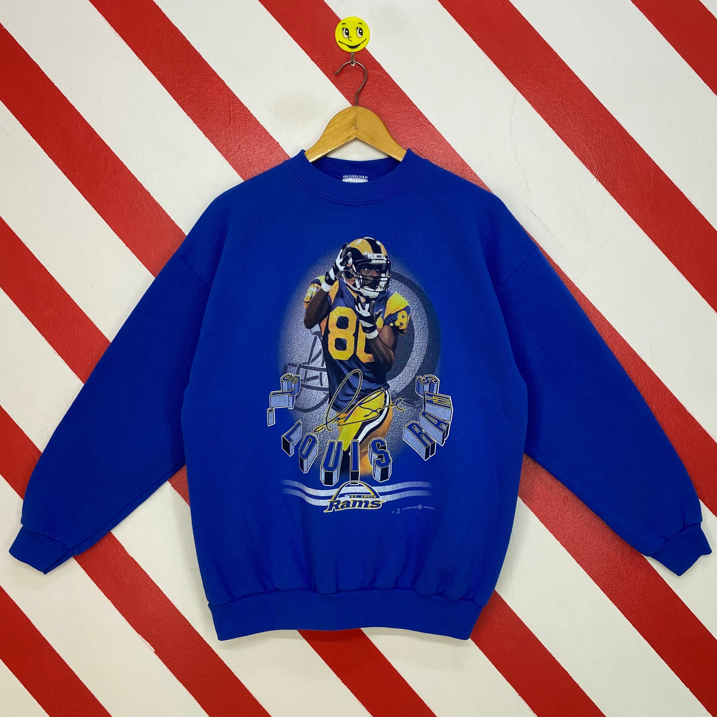 Vintage 90S St Louis Rams Sweatshirt Crewneck Sweater Sportswear Nfl Los Angeles Print Logo Blue Medium