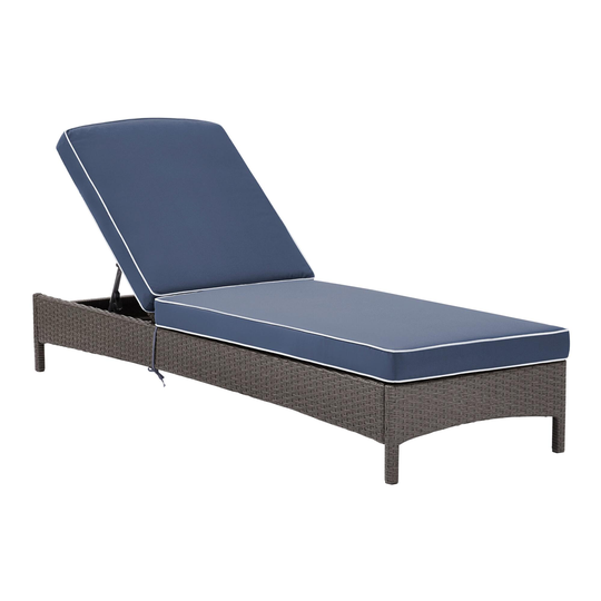 Gray All Weather Pinamar Outdoor Patio Chaise and Navy Cushion - Resin by World Market