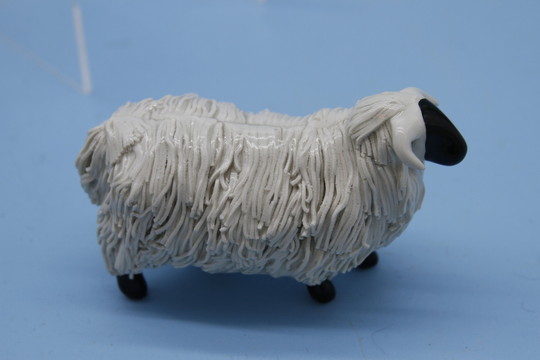 Mid Century Kav Porcelain Ram With Spaghetti Textured Wool 5" Long
