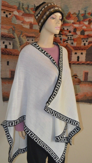 Brand New From Peru Alpaca Blended Woman's Shawl White With Gray Trim #573
