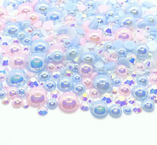 Baby Doll Blend Rhinestone Mix 2mm-10mm Flatback Jelly Resin | Faux Pearls Rhinestones Mixed Sizes Blue Pink