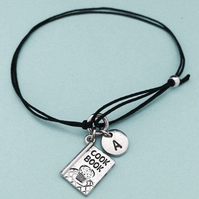 Cook Book Cord Bracelet, Cook Charm Adjustable Personalized Initial Monogram