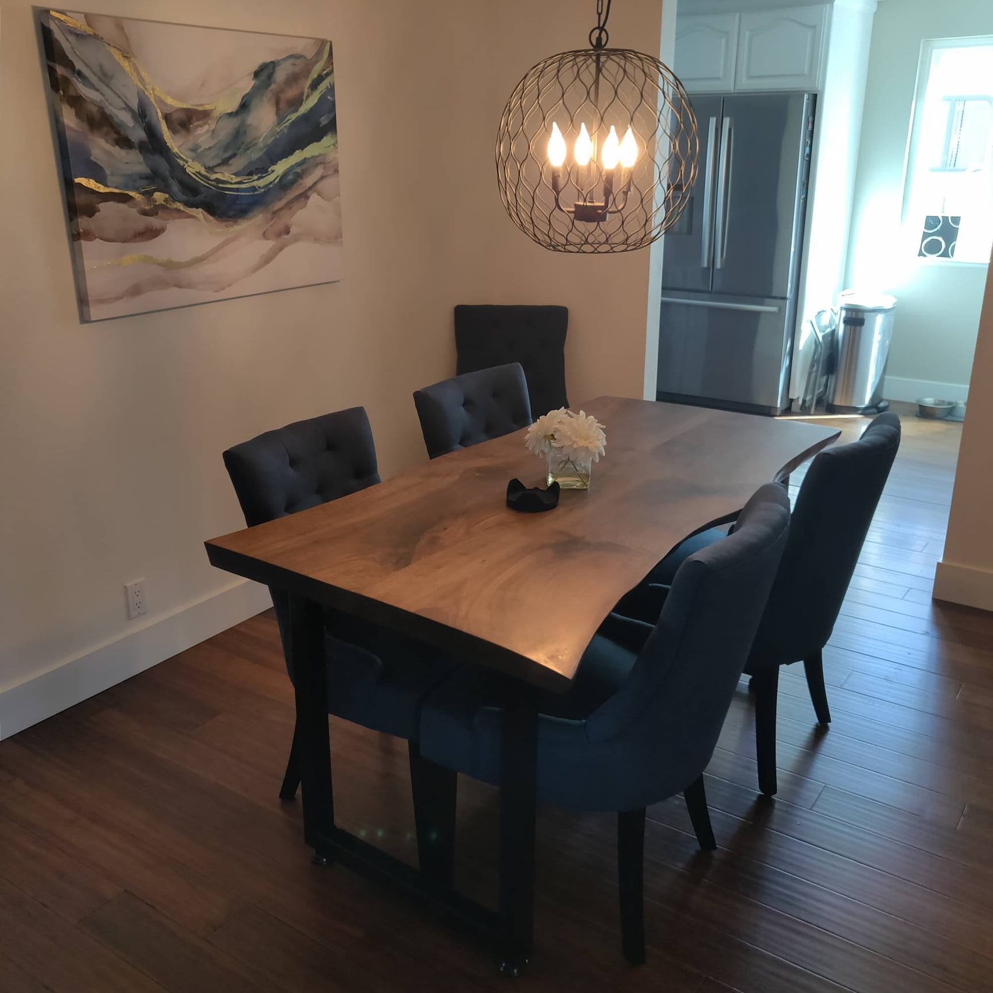 Live Edge Dining Table, Solid American Black Walnut, ndustrial Dining Room Table
