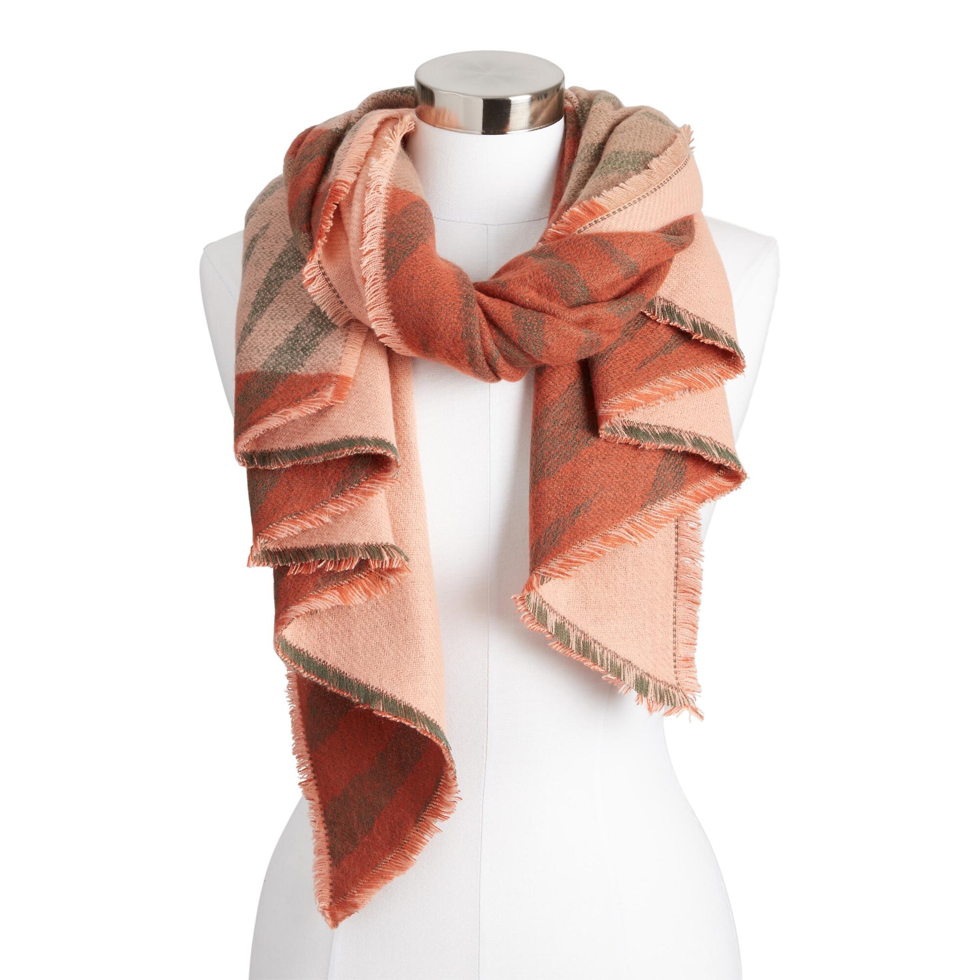 Red, Blush And Black Abstract Zebra Jacquard Scarf: Pink by World Market