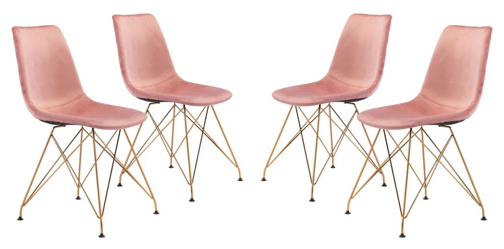 Zuo Modern Set of 4 Parker Contemporary/Modern Polyester/Polyester Blend Upholstered Dining Side Chair (Metal Frame) in Pink | 101712
