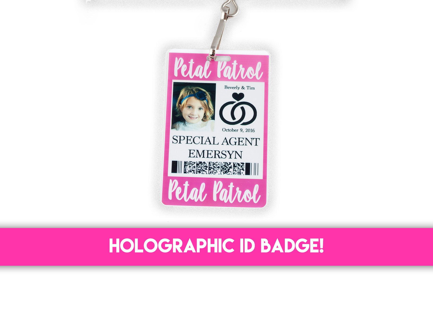 Flower Girl/Petal Patrol Id Badge With Reel Or Lanyard - Accessory Gift Alternative