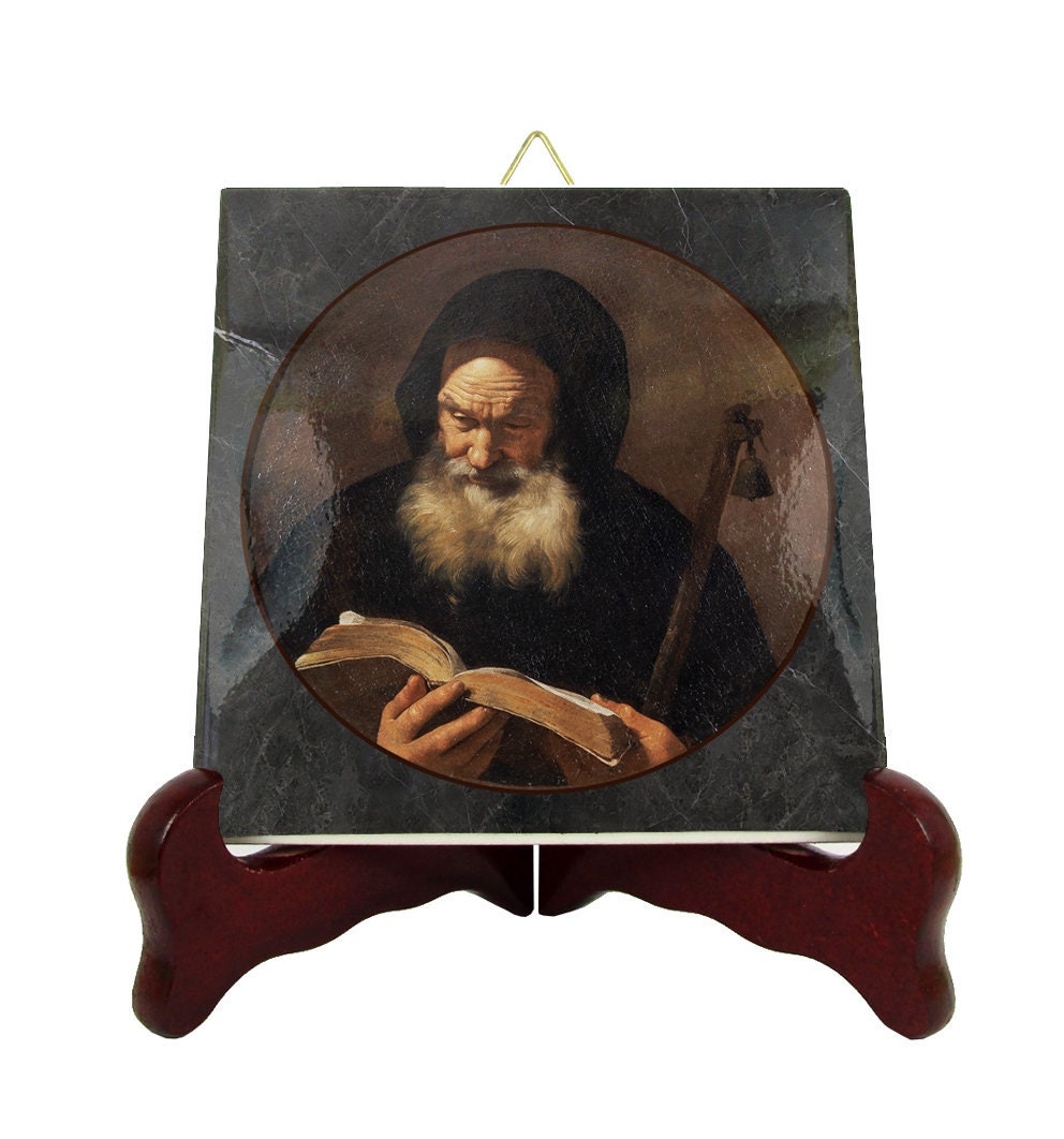 Saint Anthony The Abbot - Devotional Icon On Tile Handmade in Italy St Great Christianity Catholic Saints Patron Saint