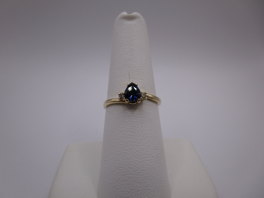 Pear Cut Ceylon Sapphire & Diamond Ring in Solid 10K Yellow Gold #3223
