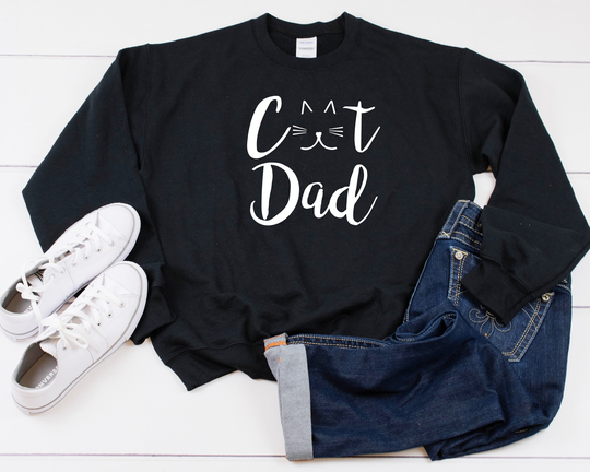 Cat Dad Whiskers Heavy Blend Crewneck Sweatshirt, Lover Sweater, Pet Crew Dad