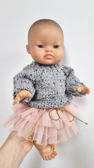 Minikane Doll Pullover, Miniland 38 cm Minikane Tulle Skirt, Paola Reina Clothes, Knitted Sweater, Grey